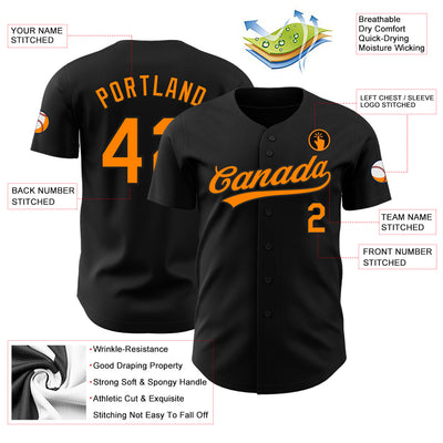 Custom Black Bay Orange Authentic Baseball Jersey