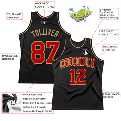 Custom Black Red-Old Gold Authentic Throwback Basketball Jersey
