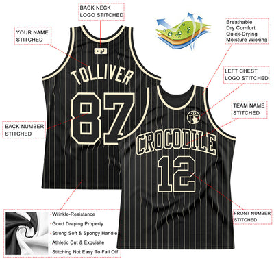 Custom Black Cream Pinstripe Black-Cream Authentic Basketball Jersey