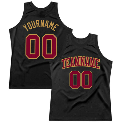 Custom Black Maroon-Old Gold Authentic Throwback Basketball Jersey