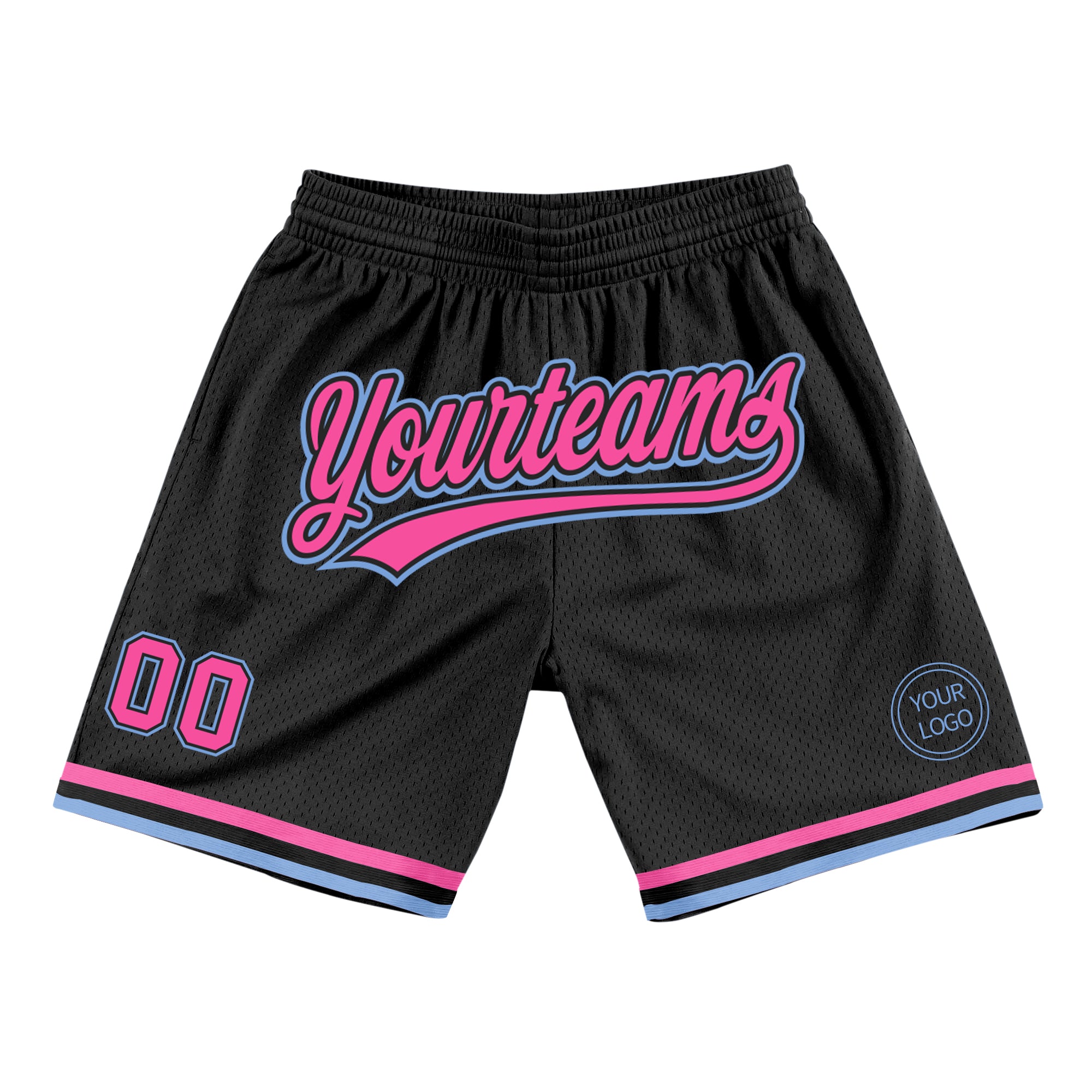 Custom Black Pink-Light Blue Authentic Throwback Basketball Shorts