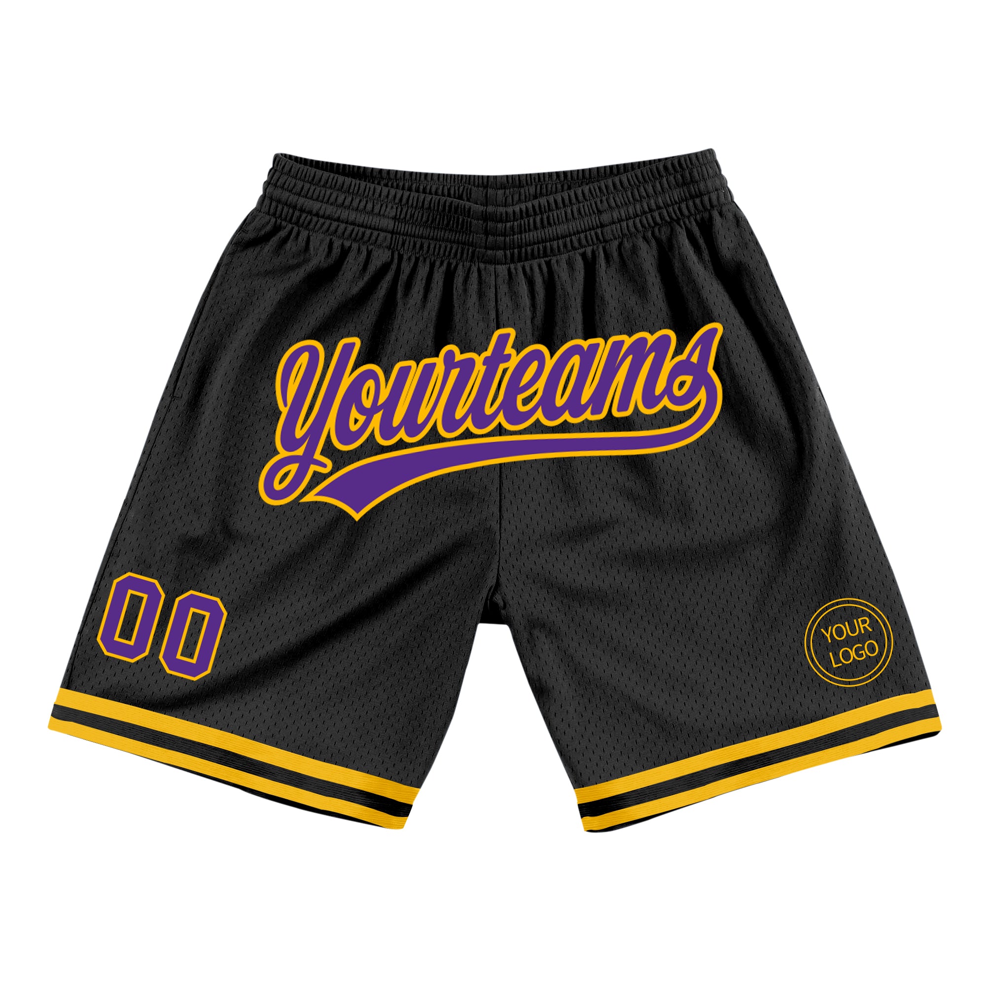 Custom Black Purple-Gold Authentic Throwback Basketball Shorts