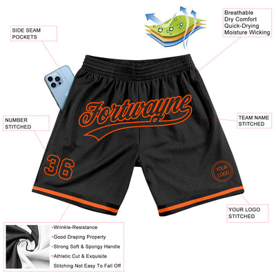 Custom Black Orange Authentic Throwback Basketball Shorts