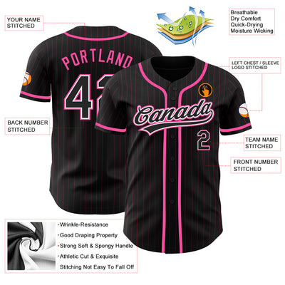 Custom Black Pink Pinstripe Black-White Authentic Baseball Jersey