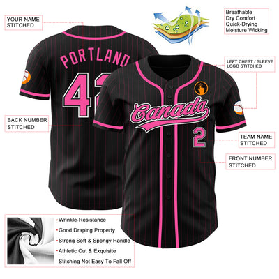 Custom Black Pink Pinstripe Pink-White Authentic Baseball Jersey