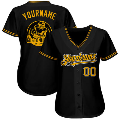 Custom Black Gold-Yellow Authentic Baseball Jersey