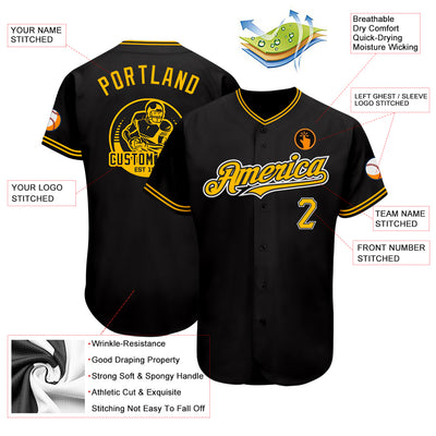 Custom Black Gold-Yellow Authentic Baseball Jersey