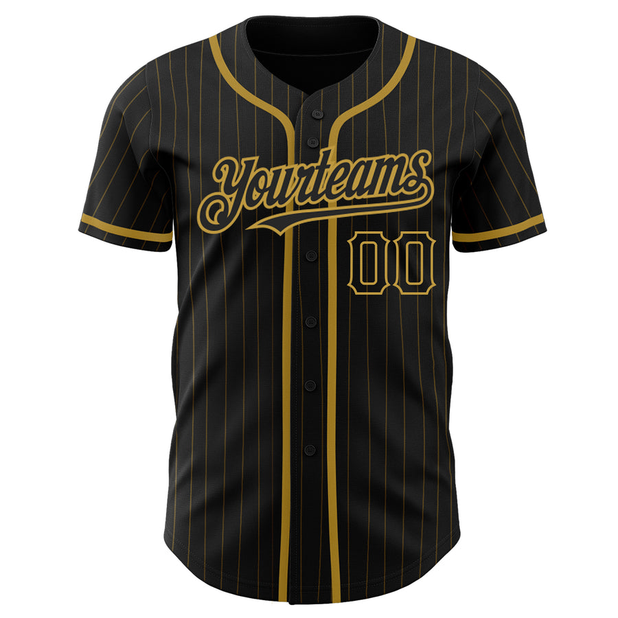 Custom Black Old Gold Pinstripe Old Gold Authentic Baseball Jersey