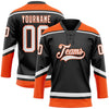 Custom Black White-Orange Hockey Lace Neck Jersey