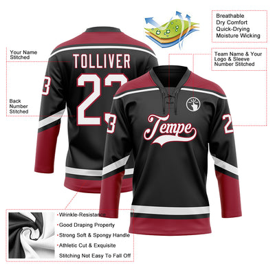 Custom Black White-Cardinal Hockey Lace Neck Jersey