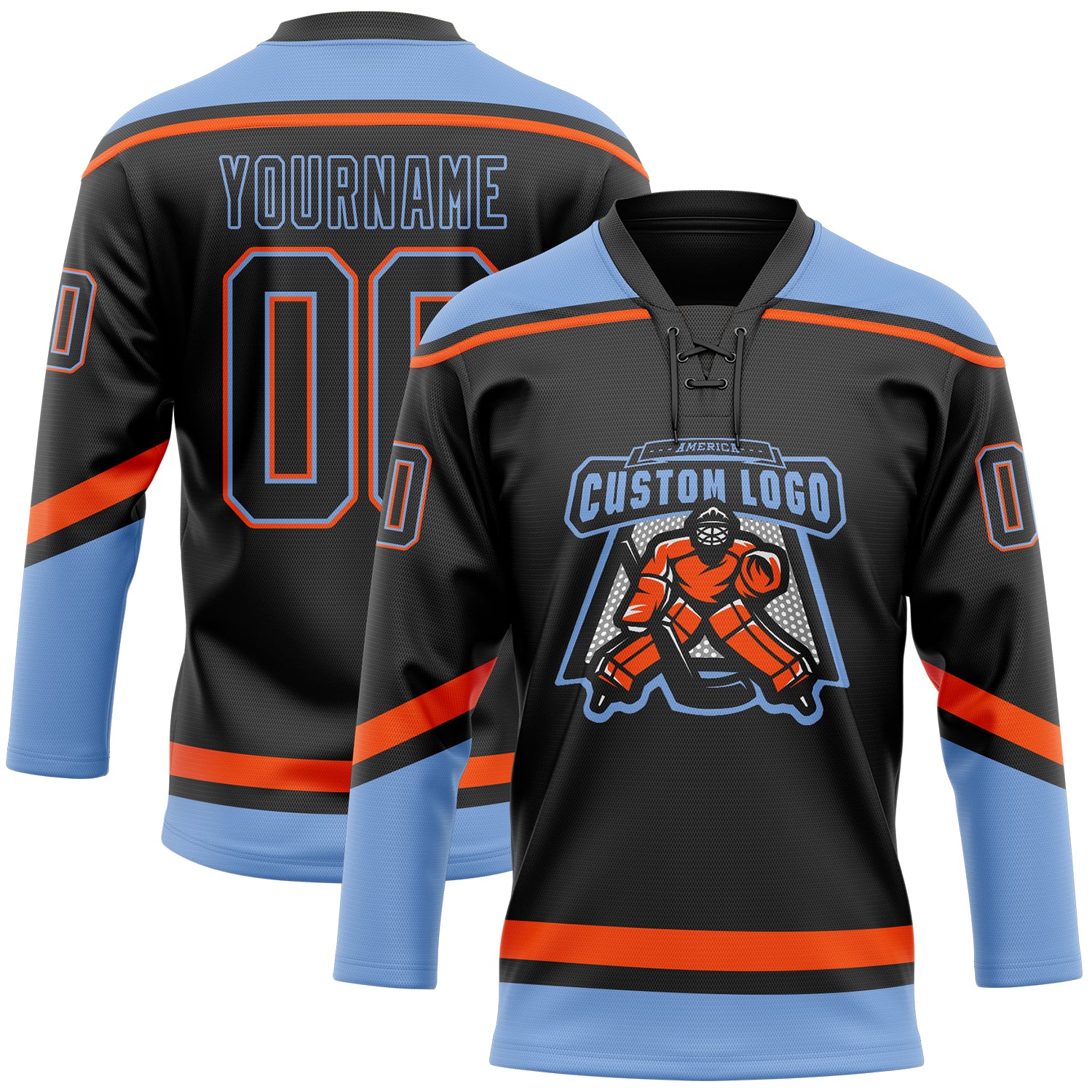 Custom Hockey Jersey Sky Blue Orange-White Men's Size:2XL
