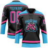 Custom Black Pink-Sky Blue Hockey Lace Neck Jersey