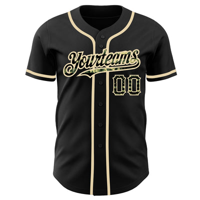 Custom Black Olive Camo USA Flag-City Cream Authentic Baseball Jersey