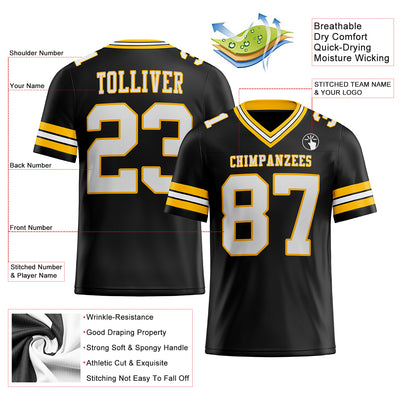 Custom Black White-Gold Authentic Football Jersey