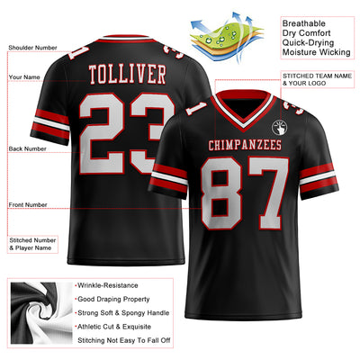 Custom Black White-Red Authentic Football Jersey