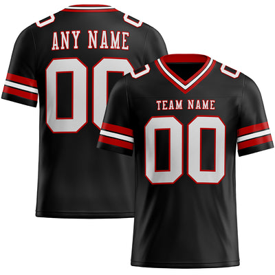 Custom Black White-Red Authentic Football Jersey
