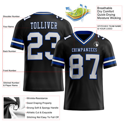 Custom Black White-Royal Authentic Football Jersey