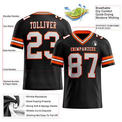 Custom Black White-Orange Authentic Football Jersey