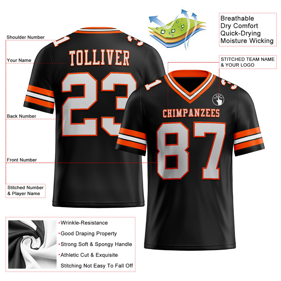 Custom Black White-Orange Authentic Football Jersey