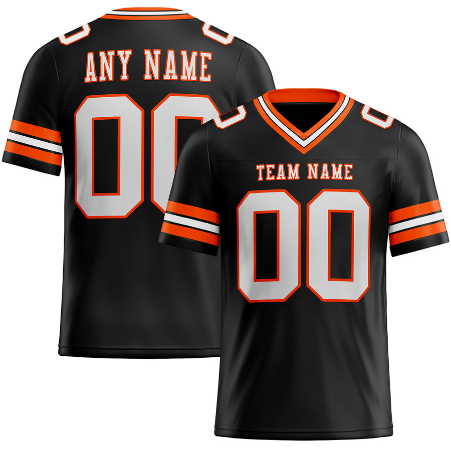 Custom Black White-Orange Authentic Football Jersey