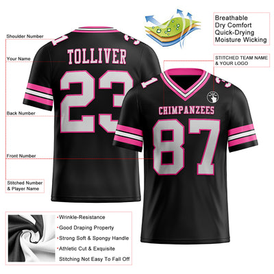 Custom Black White-Pink Authentic Football Jersey