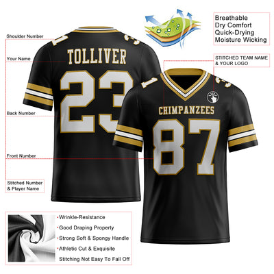 Custom Black White-Old Gold Authentic Football Jersey