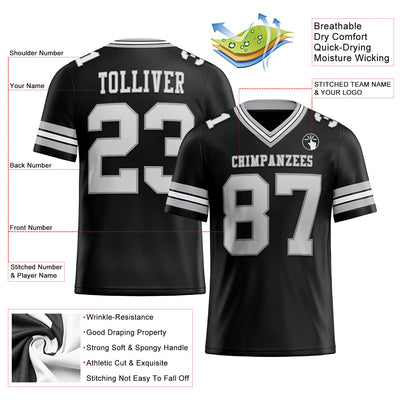 Custom Black White-Gray Authentic Football Jersey