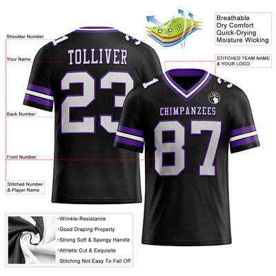 Custom Black White-Purple Authentic Football Jersey