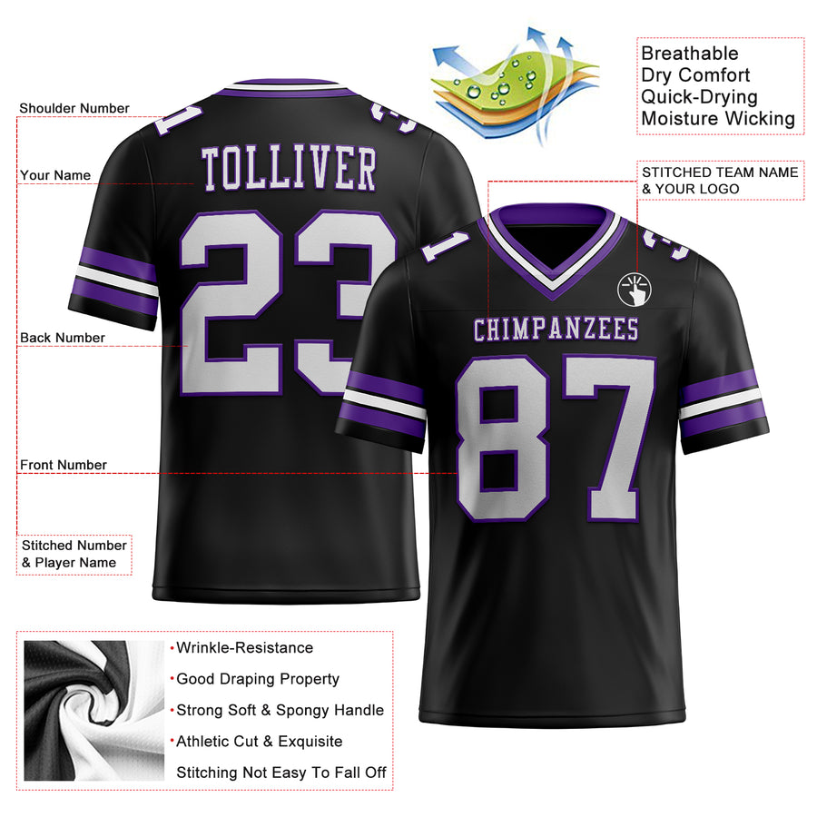 Custom Black White-Purple Authentic Football Jersey