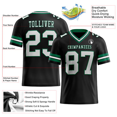 Custom Black White-Kelly Green Authentic Football Jersey