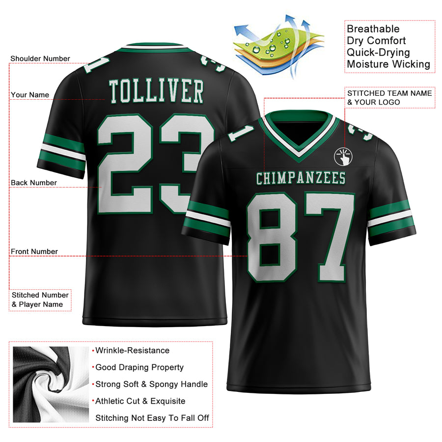 Custom Black White-Kelly Green Authentic Football Jersey