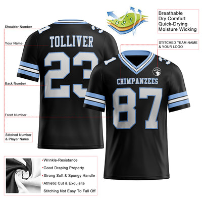 Custom Black White-Light Blue Authentic Football Jersey