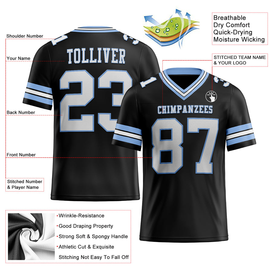 Custom Black White-Light Blue Authentic Football Jersey