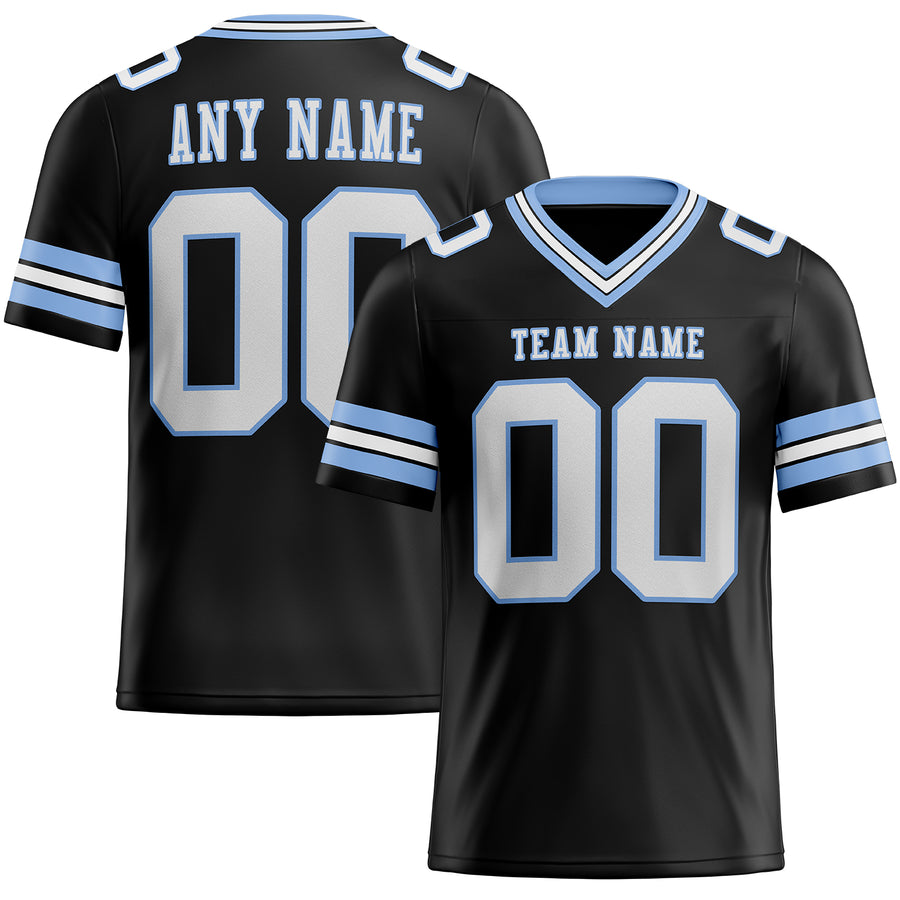 Custom Black White-Light Blue Authentic Football Jersey