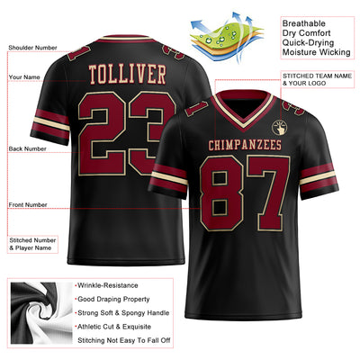 Custom Black Crimson-City Cream Authentic Football Jersey