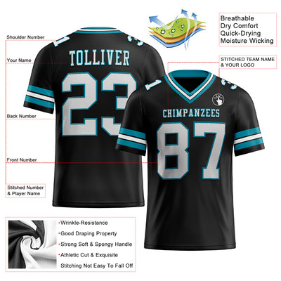 Custom Black White-Teal Authentic Football Jersey