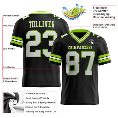 Custom Black White-Neon Green Authentic Football Jersey