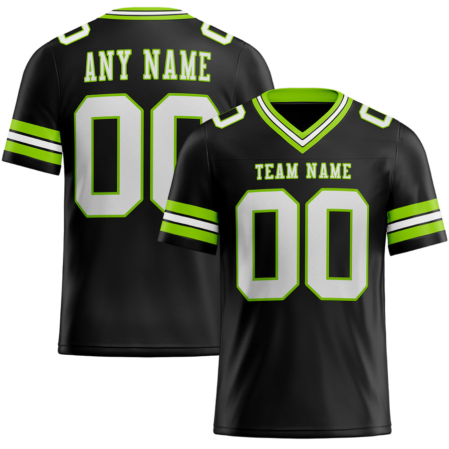 Custom Black White-Neon Green Authentic Football Jersey