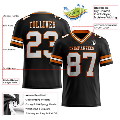 Custom Black White-Texas Orange Authentic Football Jersey