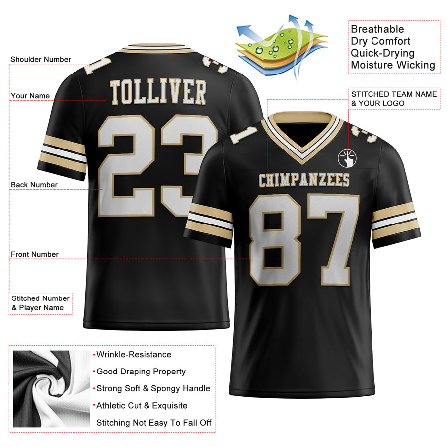 Custom Black White-Vegas Gold Authentic Football Jersey