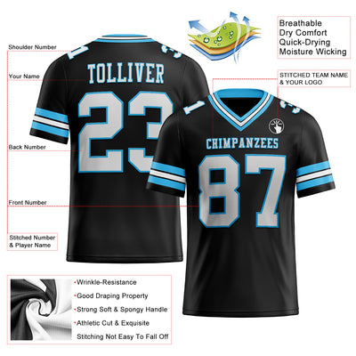 Custom Black White-Sky Blue Authentic Football Jersey