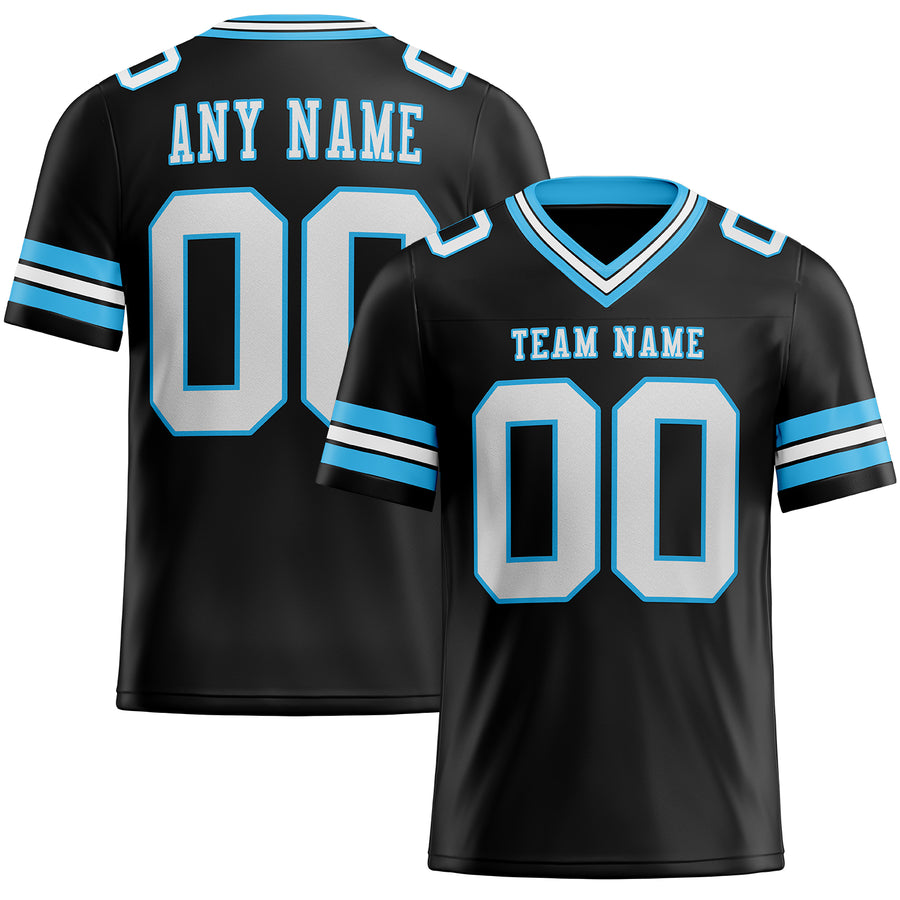 Custom Black White-Sky Blue Authentic Football Jersey