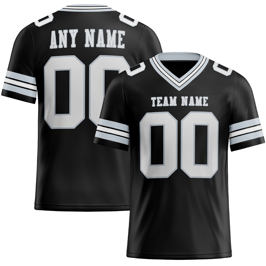 Custom Black White-Silver Authentic Football Jersey