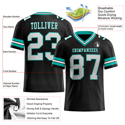 Custom Black White-Aqua Authentic Football Jersey