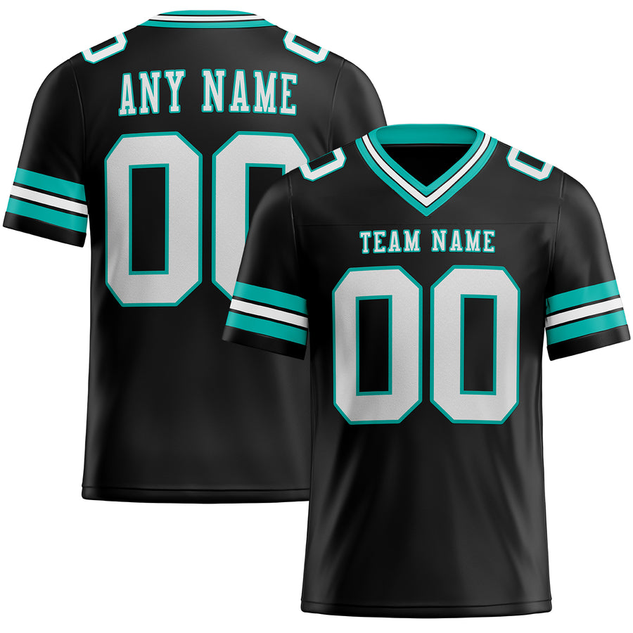 Custom Black White-Aqua Authentic Football Jersey