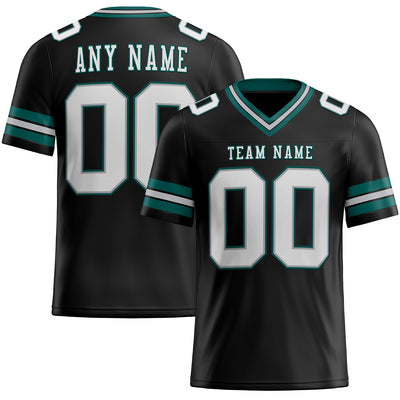 Custom Black White Gray-Midnight Green Authentic Football Jersey