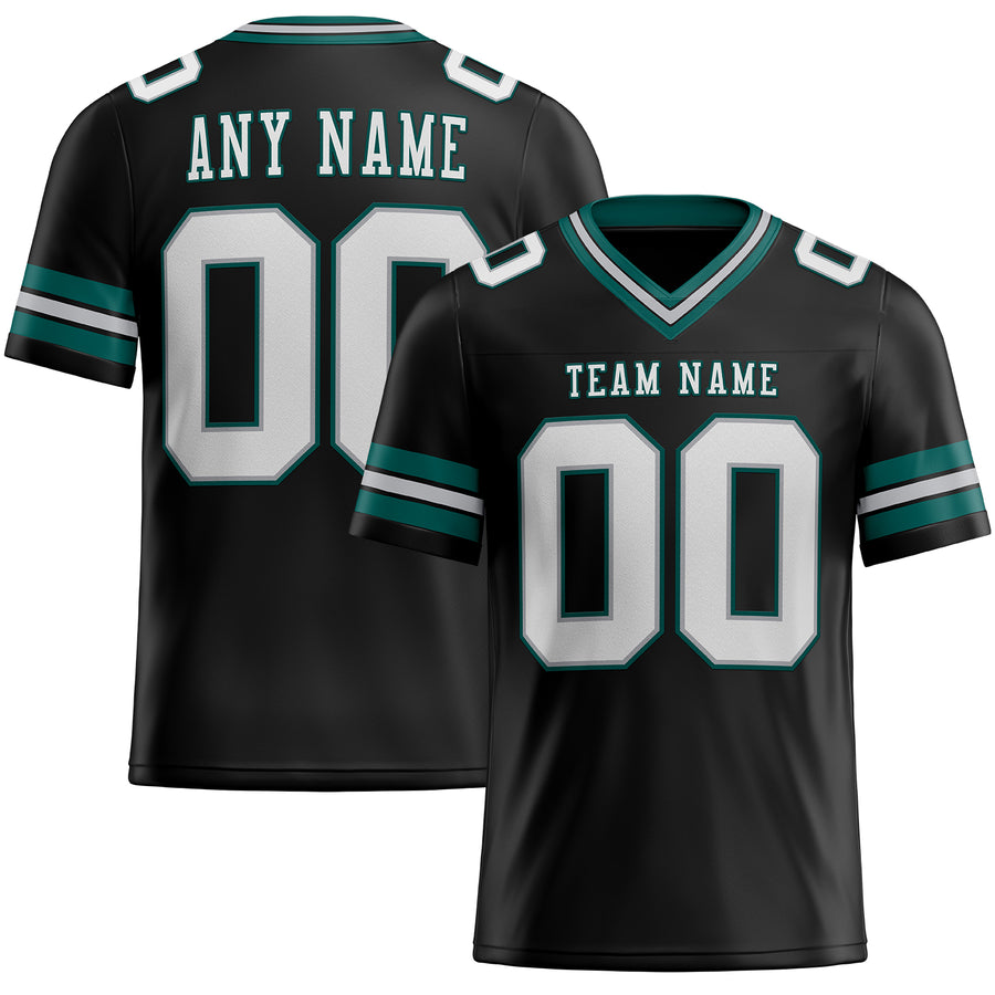 Custom Black White Gray-Midnight Green Authentic Football Jersey