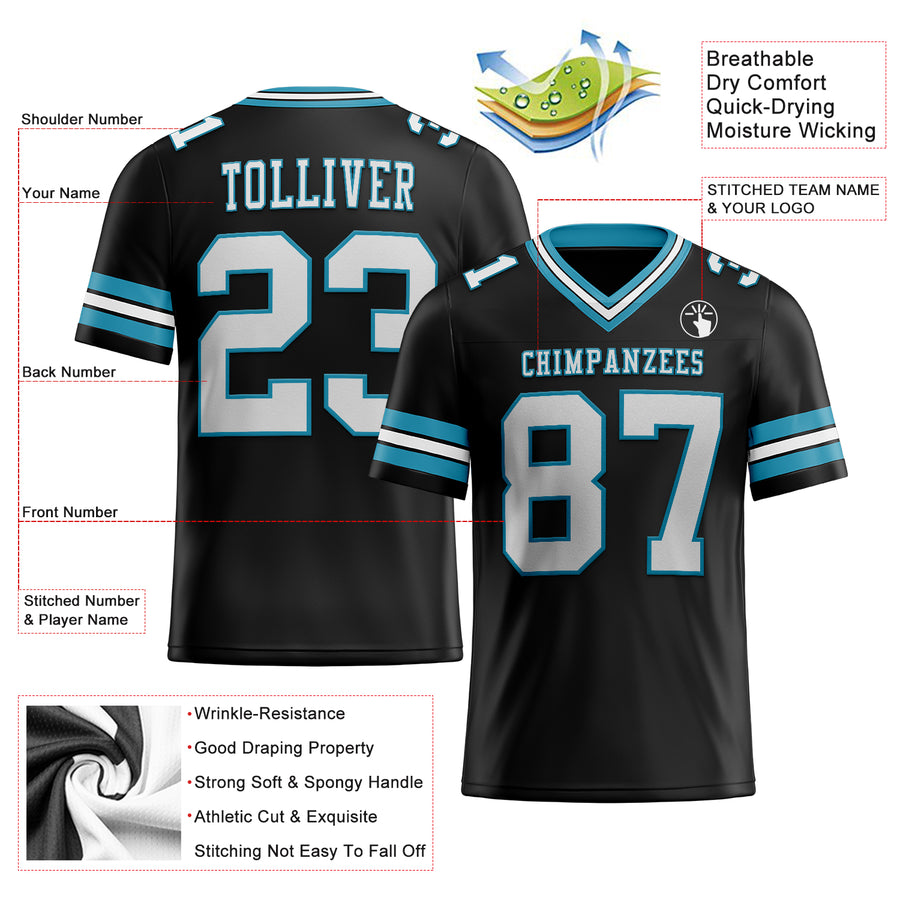 Custom Black White-Panther Blue Authentic Football Jersey