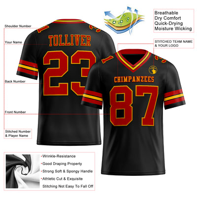 Custom Black Red-Gold Authentic Football Jersey