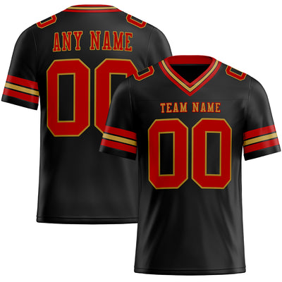 Custom Black Red-Old Gold Authentic Football Jersey